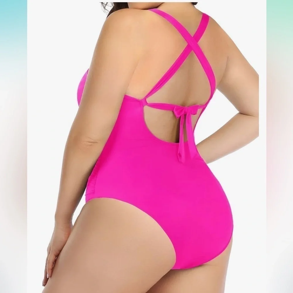 NWT Daci One Piece Swimsuit High Neck Plunge Mesh Cut Out Bathing Suits 22W